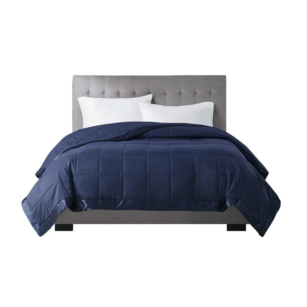 Navy Blue Lightweight Down Alternative Blanket with Satin Trim - 108"W x 90"L - promeedsilk