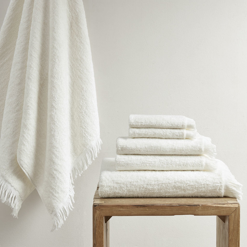 Ivory Cotton Dobby Slub Towel Set - 6 Pcs - promeedsilk