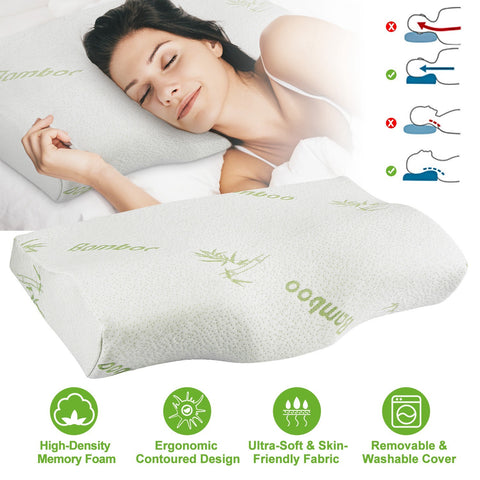 Bamboo Memory Foam Sleep Pillow Contoured Cervical Orthopedic Pillow Neck Support Breath Pillow - promeedsilk