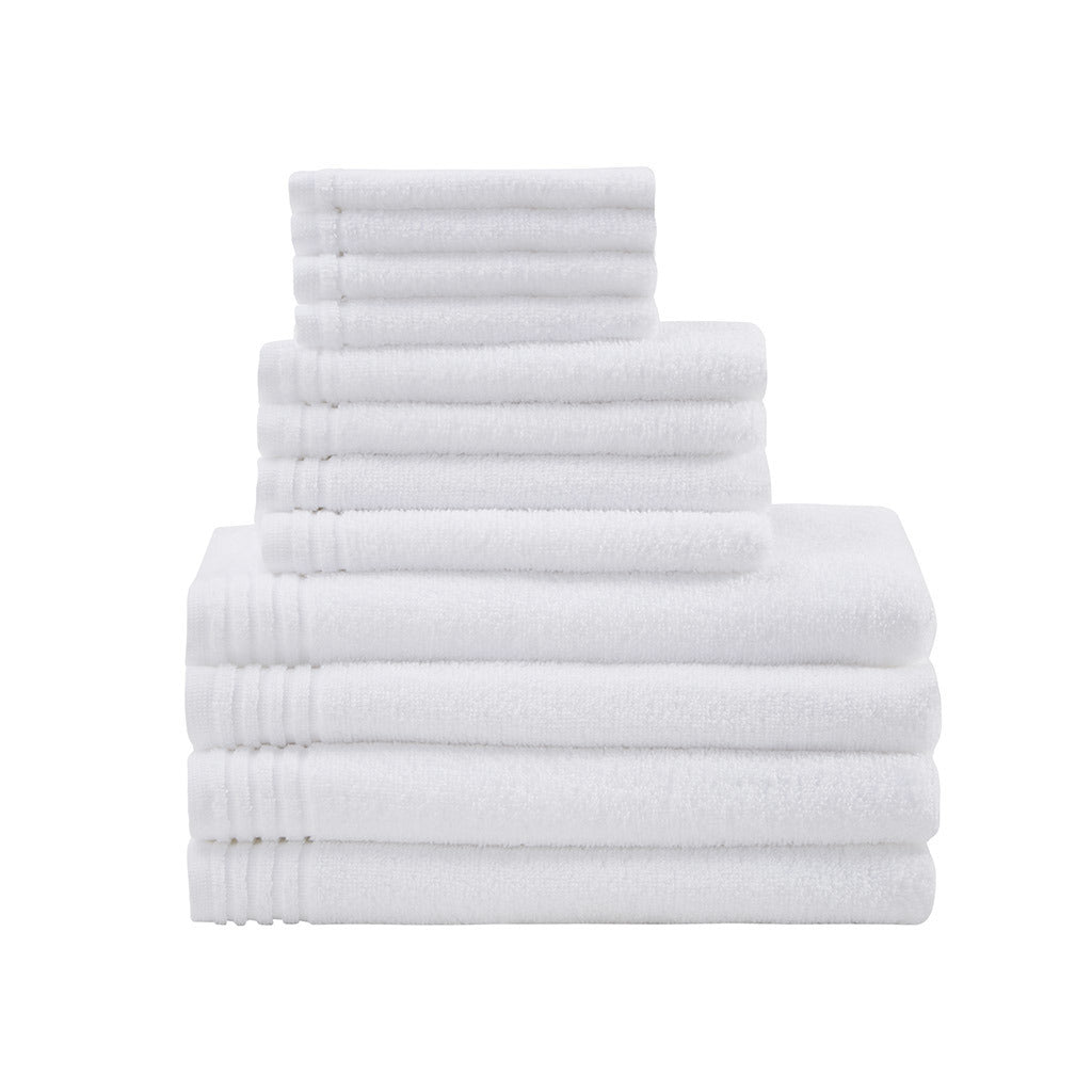 White 100% Cotton Quick Dry Bath Towel Set - 12 Pcs - promeedsilk