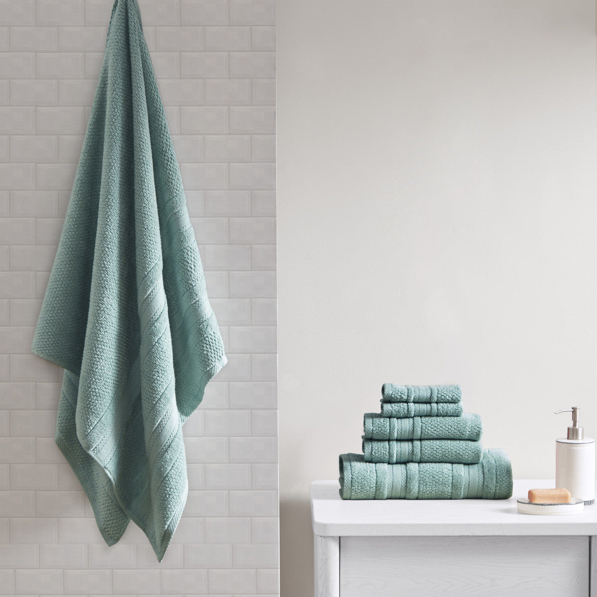 Teal Super Soft Cotton Quick Dry Bath Towel Set - 6 Pcs - promeedsilk