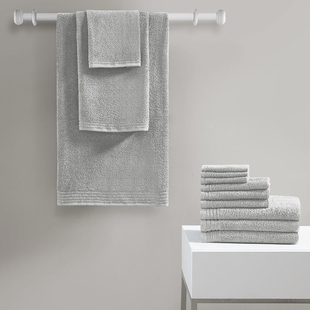 Silver 100% Cotton Quick Dry Bath Towel Set - 12 Pcs - promeedsilk