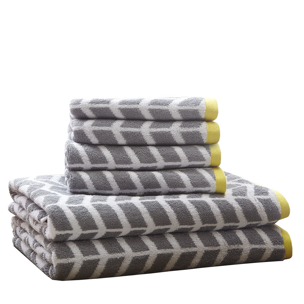 Grey Jacquard Cotton Bath Towel Set - 6 Pcs - promeedsilk