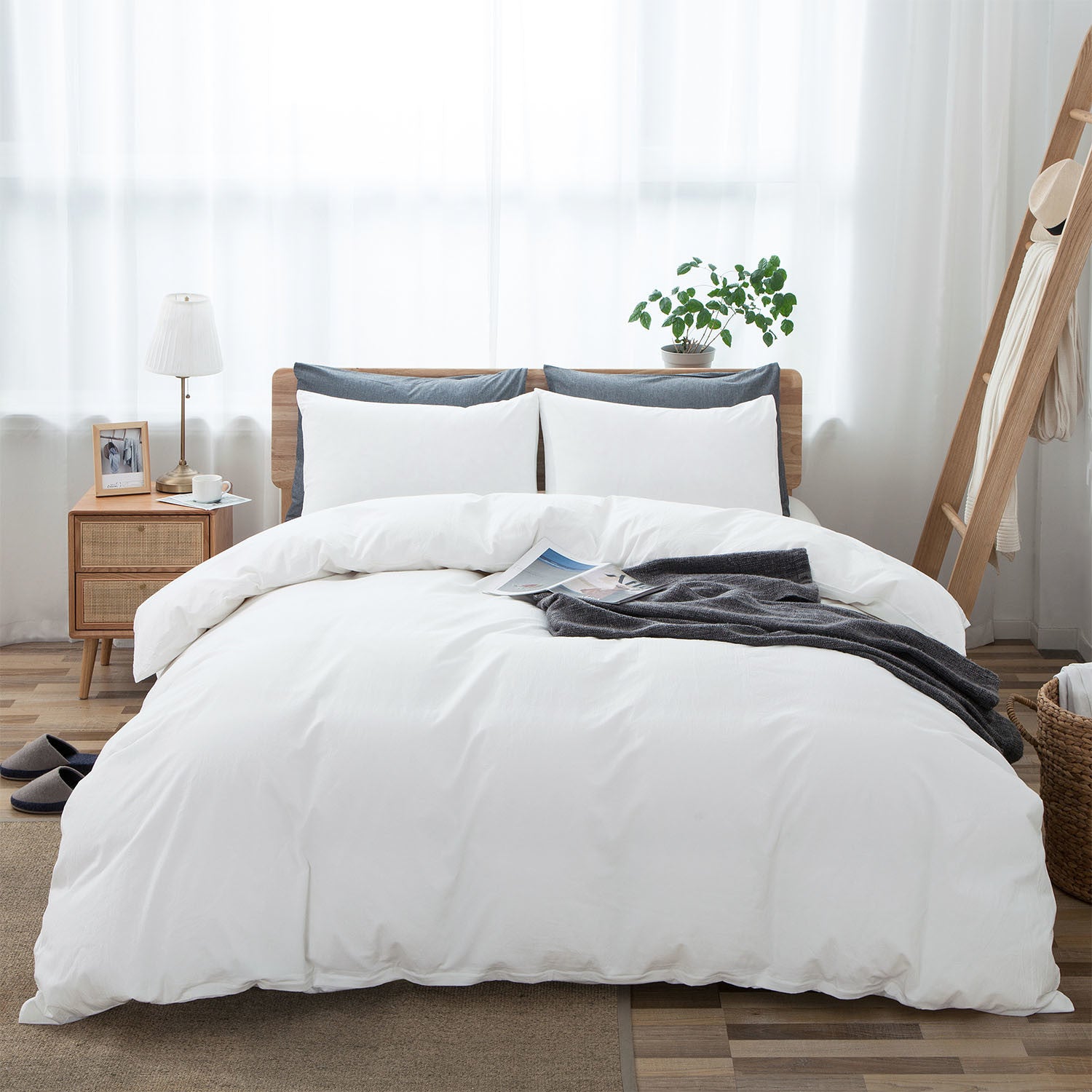 100% Washed Cotton Duvet Cover Set (No Comforter) - promeedsilk