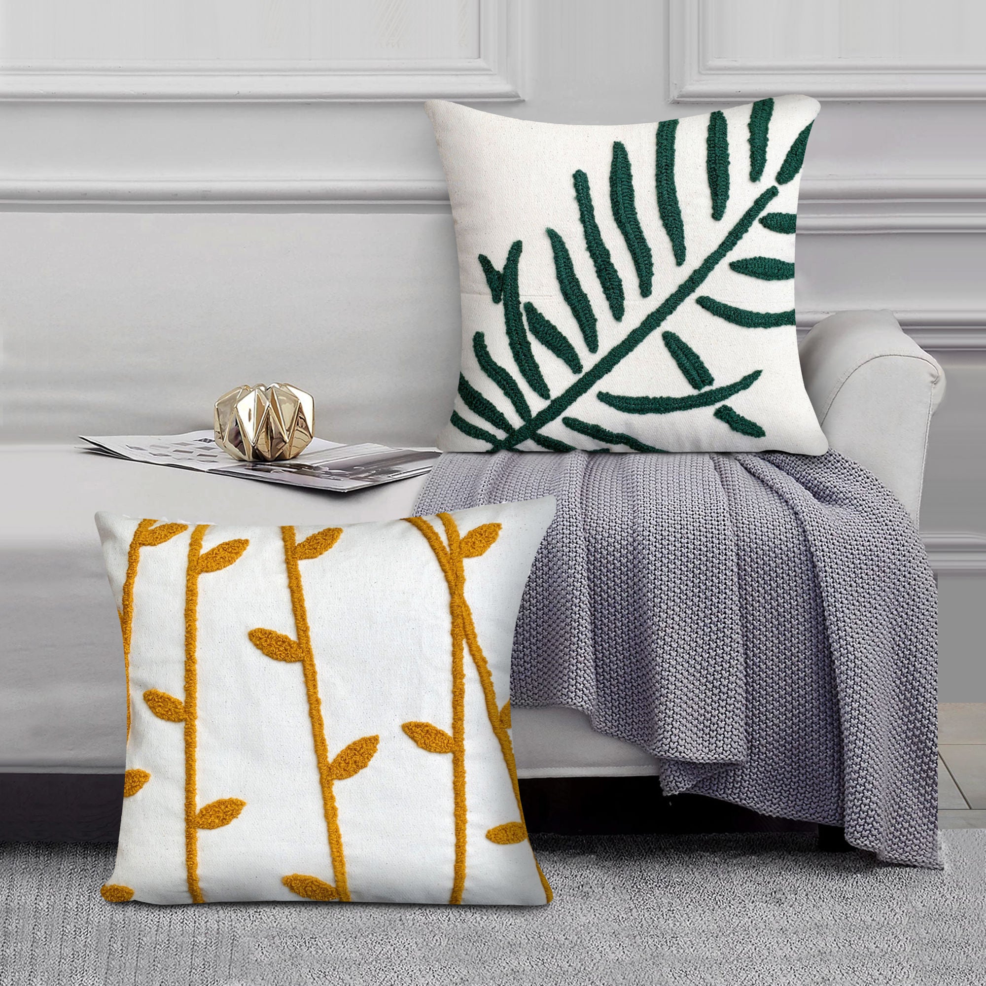 Leaf Embroidery Square Throw Pillow Set - 2PCS - promeedsilk