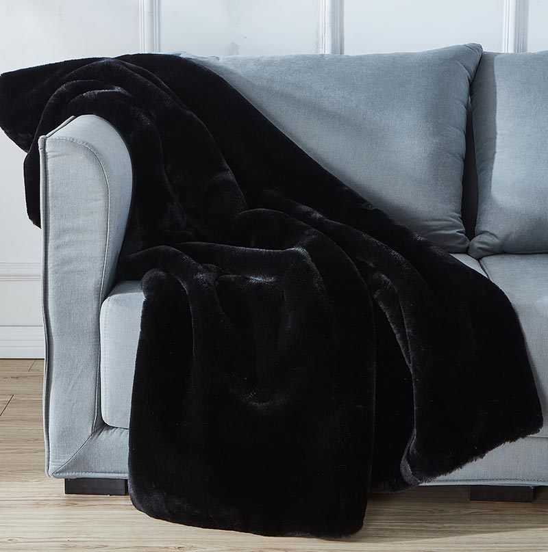 Black Luxury Chinchilla Faux Fur Throw Blanket - 50"W x 60"L - promeedsilk