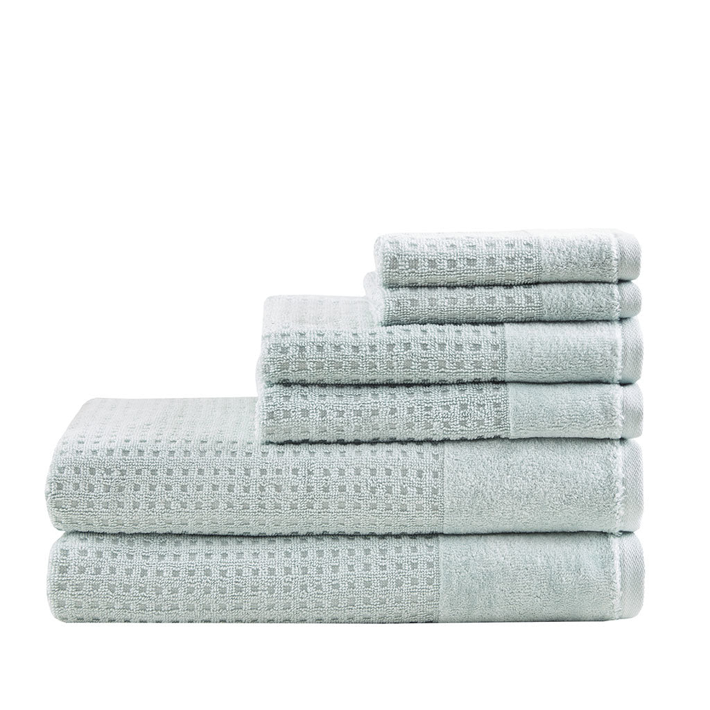 Seafoam Antimicrobial Cotton Waffle Jacquard Bath Towel Set - 6 Pcs