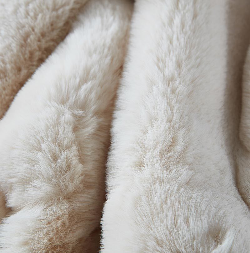 Beige Luxury Chinchilla Faux Fur Throw Blanket - 50"W x 60"L - promeedsilk