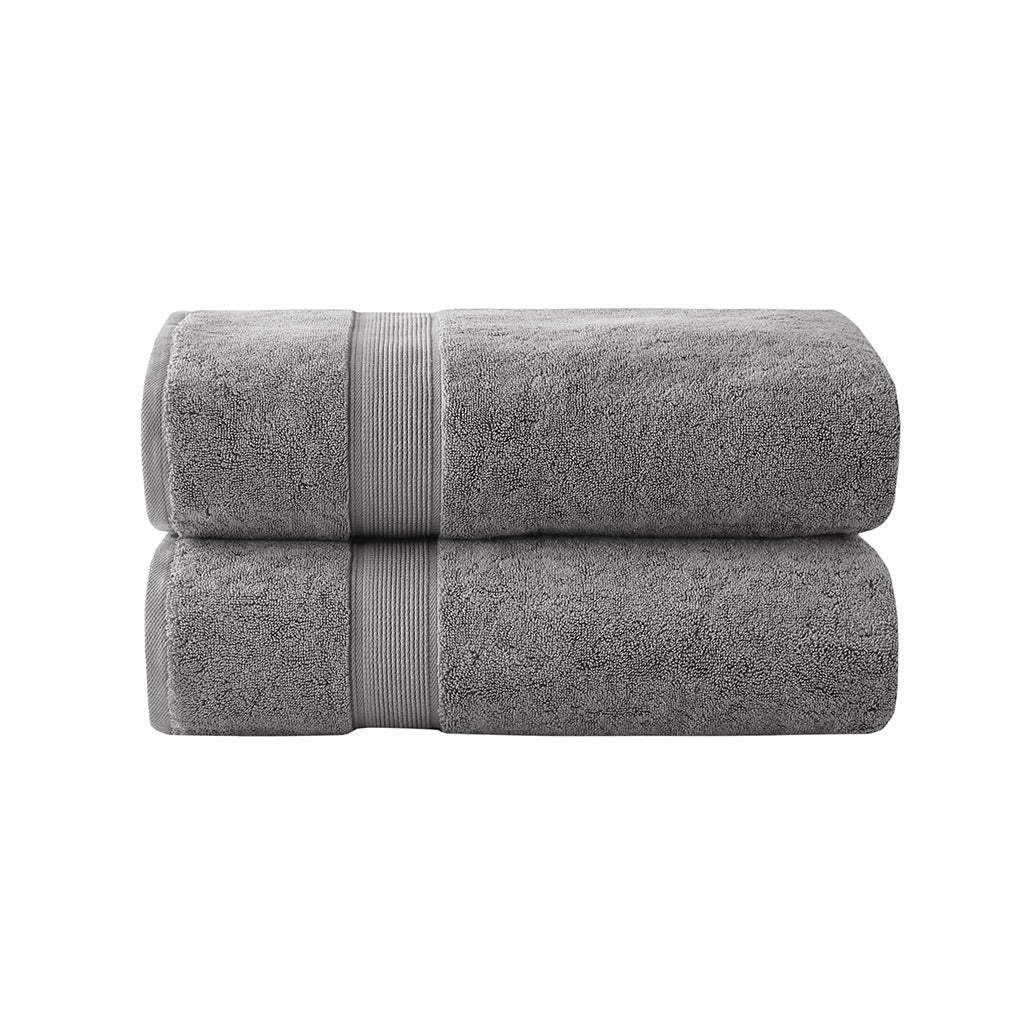 Grey 100% Cotton Antimicrobial Bath Towel Set - 2 Pcs - promeedsilk