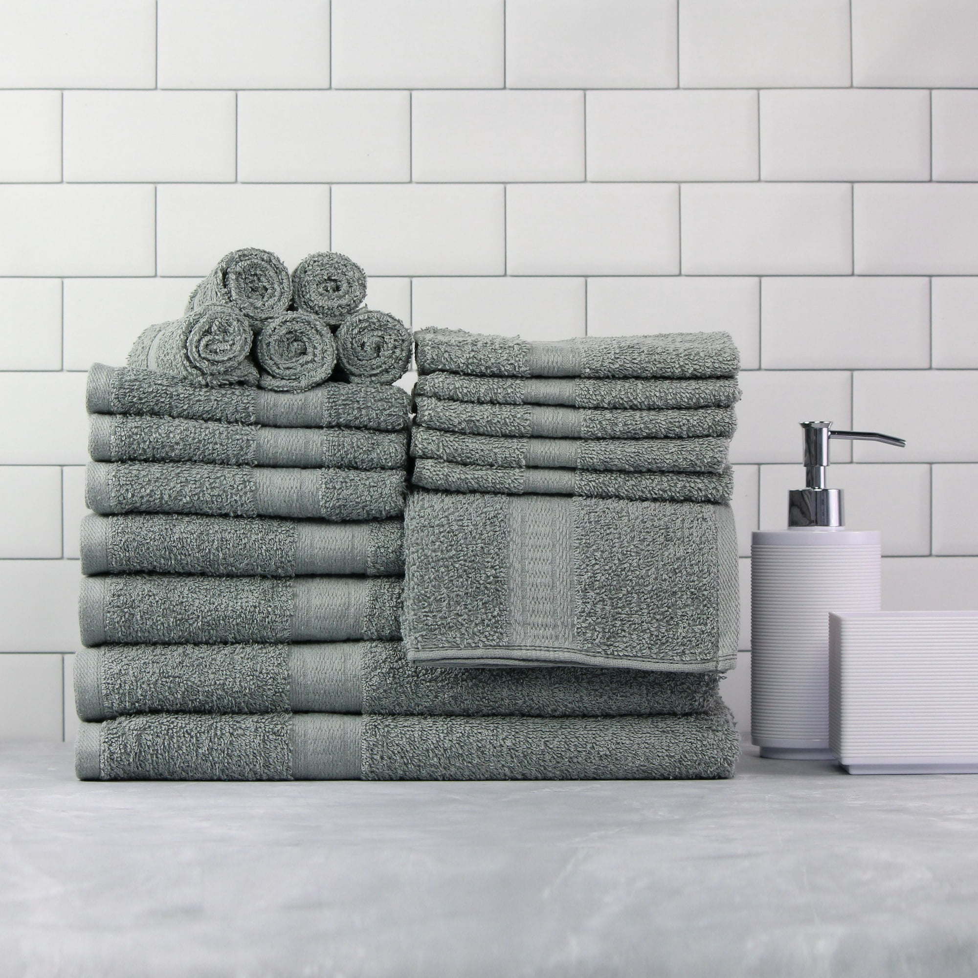 Basic Solid Bath Towel Set - 18 Pcs - promeedsilk