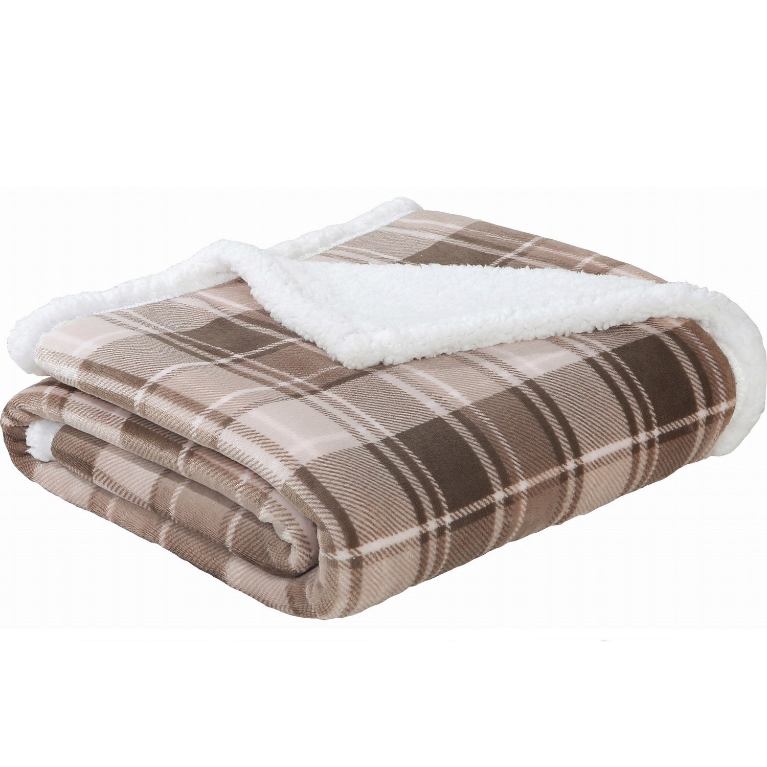 Brown Plaid Flannel Sherpa Throw Blanket - 50"W x60"L - promeedsilk