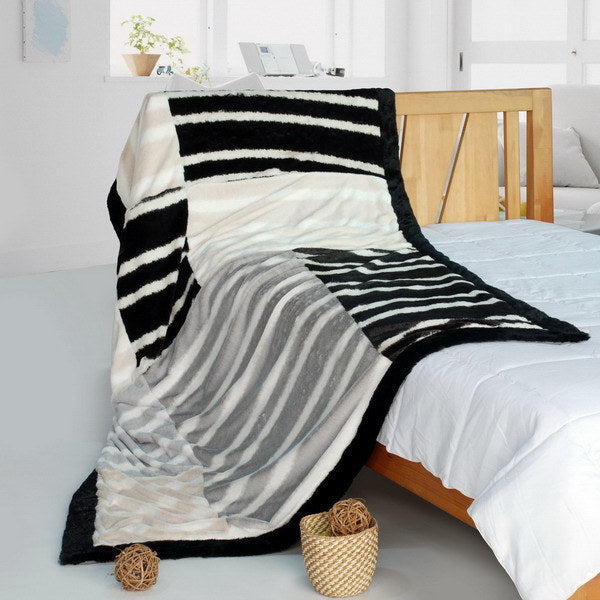 Classic Stripe Patchwork Throw Blanket - 61"W x 86.6"L - promeedsilk