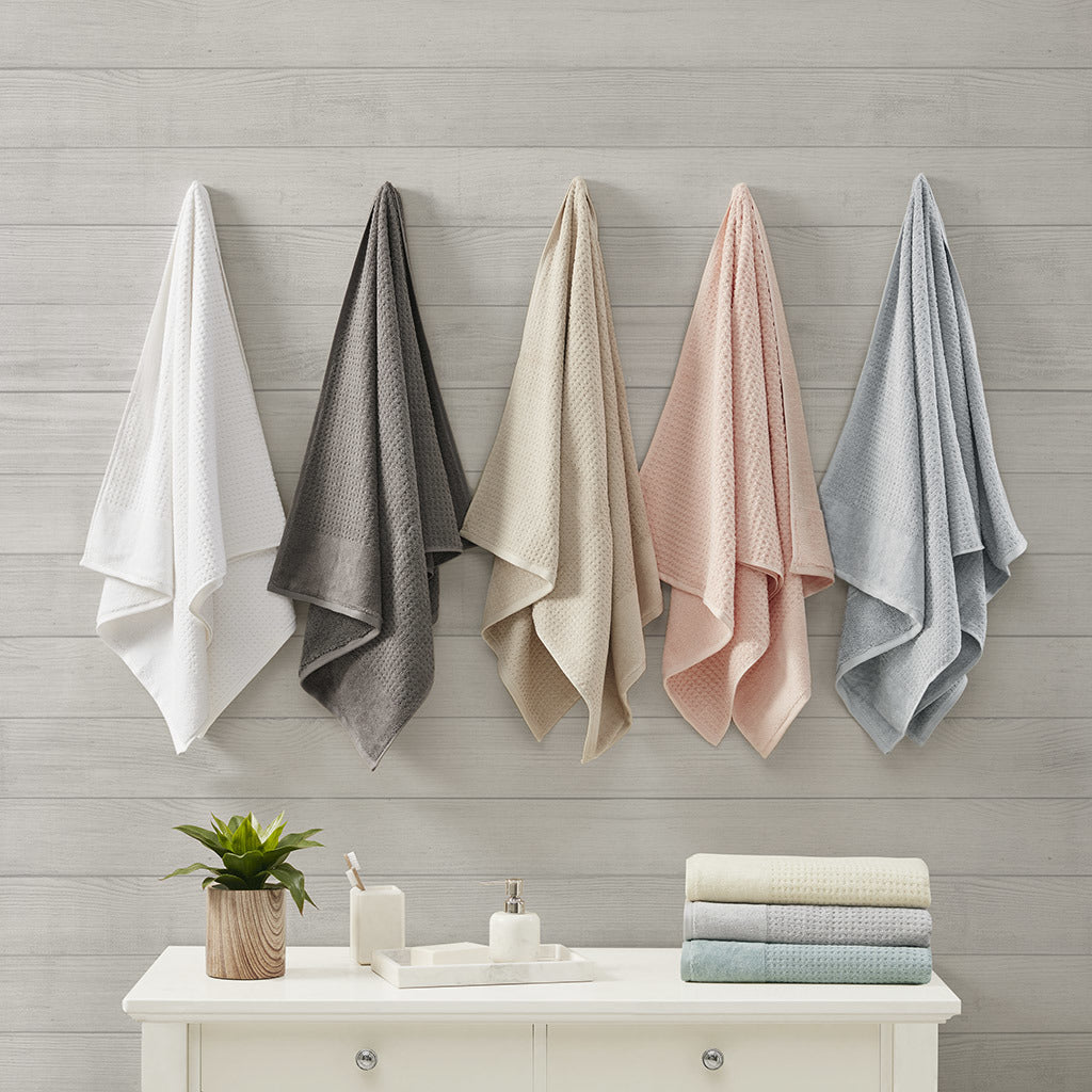 Charcoal Antimicrobial Cotton Waffle Jacquard Bath Towel Set - 6 Pcs - promeedsilk