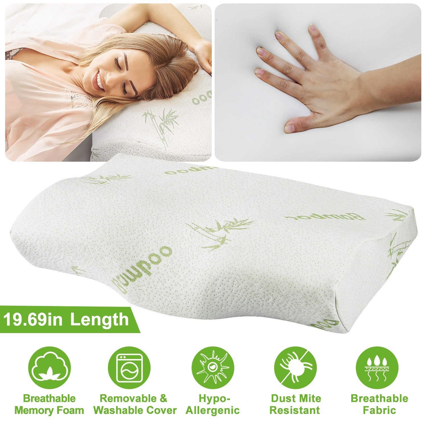 Bamboo Memory Foam Sleep Pillow Contoured Cervical Orthopedic Pillow Neck Support Breath Pillow - promeedsilk