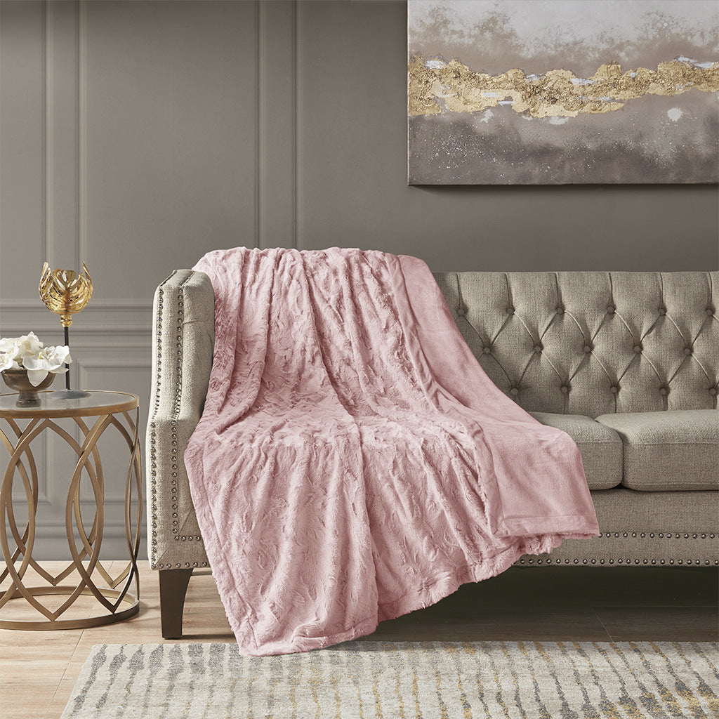 Blush Oversized Faux Fur Throw - 60"W x 70"L - promeedsilk