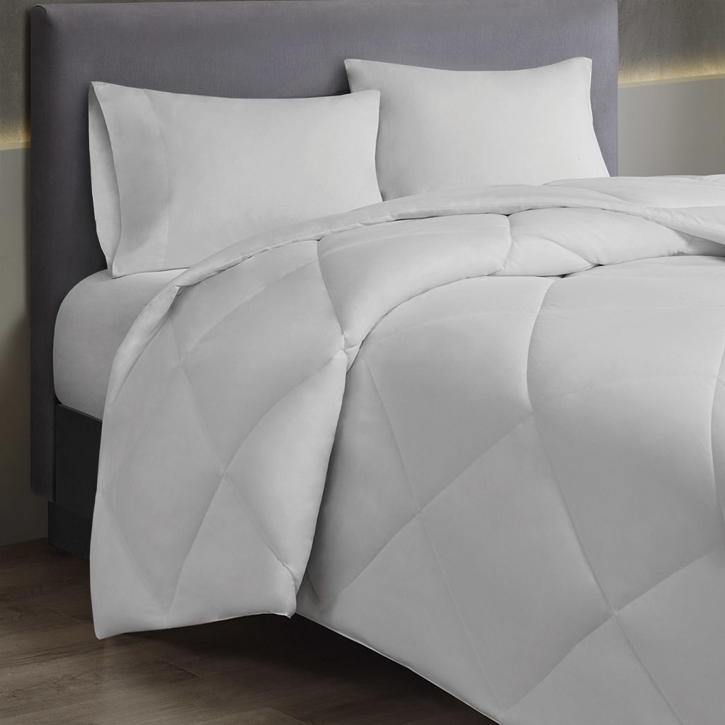 White Oversized Down Alt Comforter with Smart Temp Treatment - 90"W x 94"L - promeedsilk