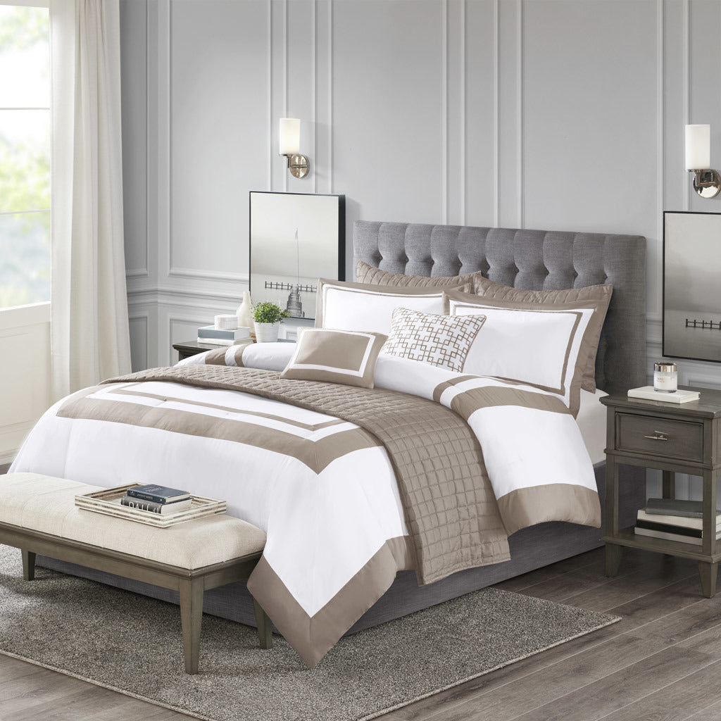 Taupe 8 Piece Comforter and Quilt Set - 90"W x 90"L - promeedsilk