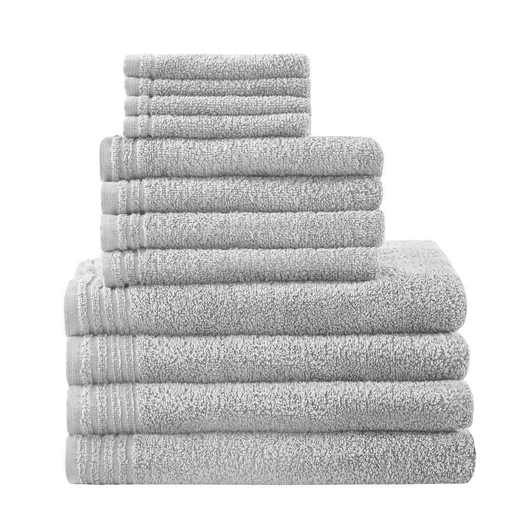 Silver 100% Cotton Quick Dry Bath Towel Set - 12 Pcs - promeedsilk