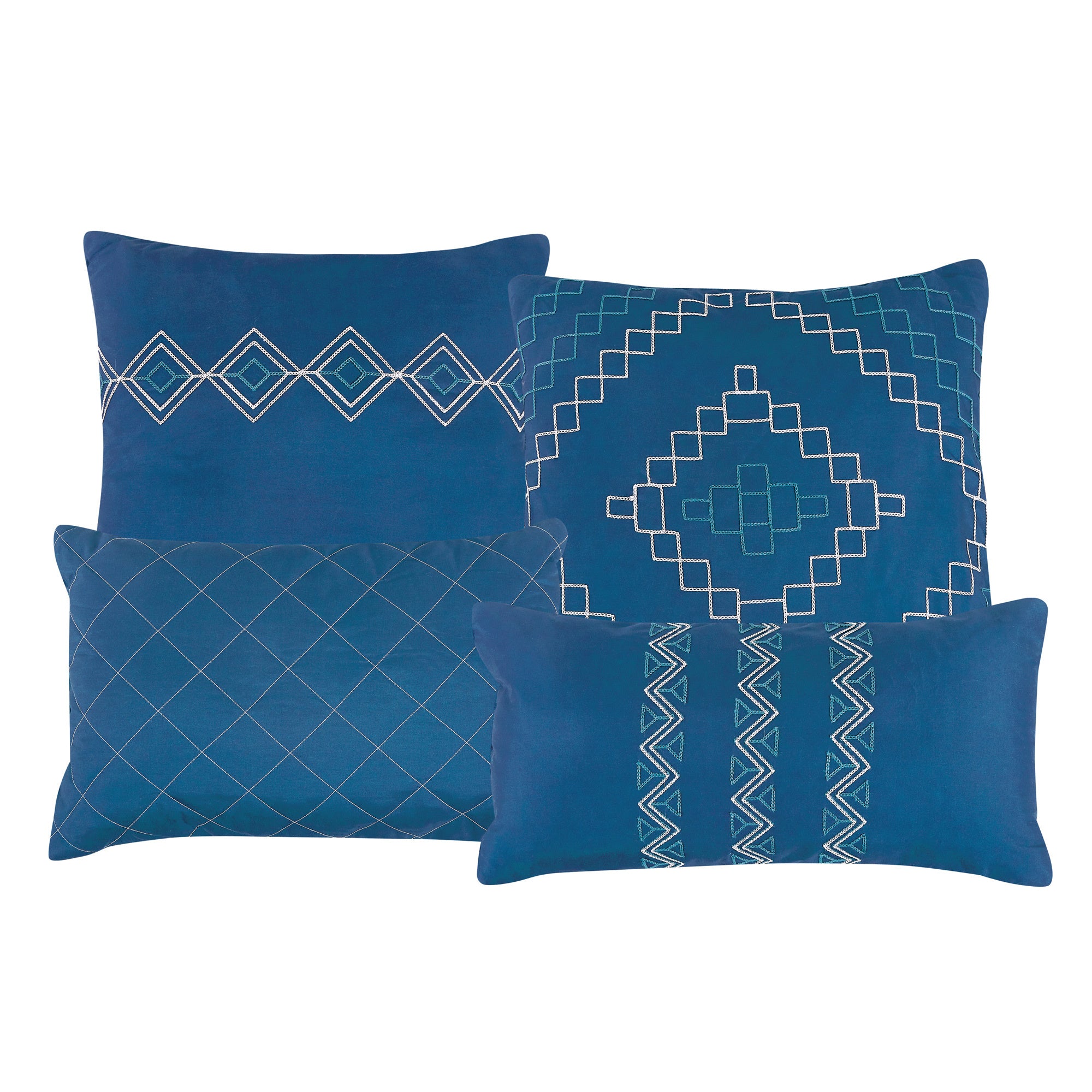 Navy Blue Embroidery Comforter Set 7PCS