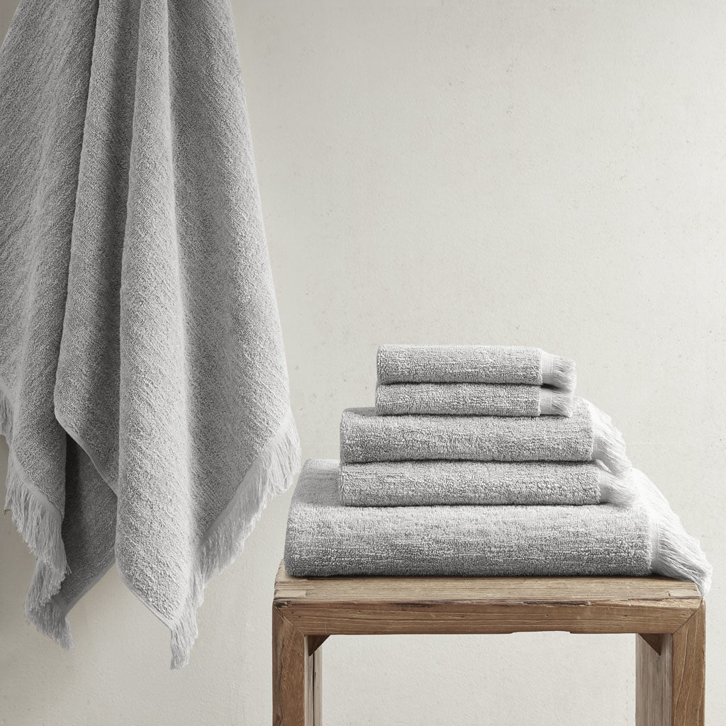 Grey Cotton Dobby Slub Towel Set - 6 Pcs