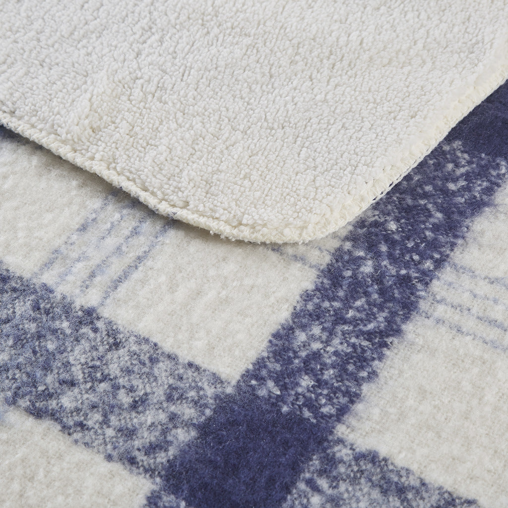 Blue Faux Mohair to Sherpa Throw - 50"W x 60"L