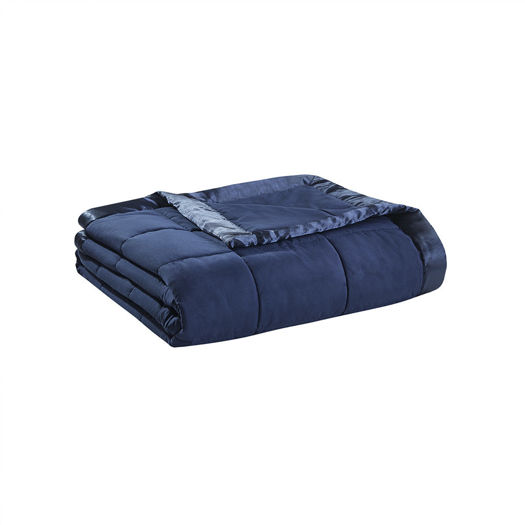 Navy Blue Lightweight Down Alternative Blanket with Satin Trim - 108"W x 90"L - promeedsilk