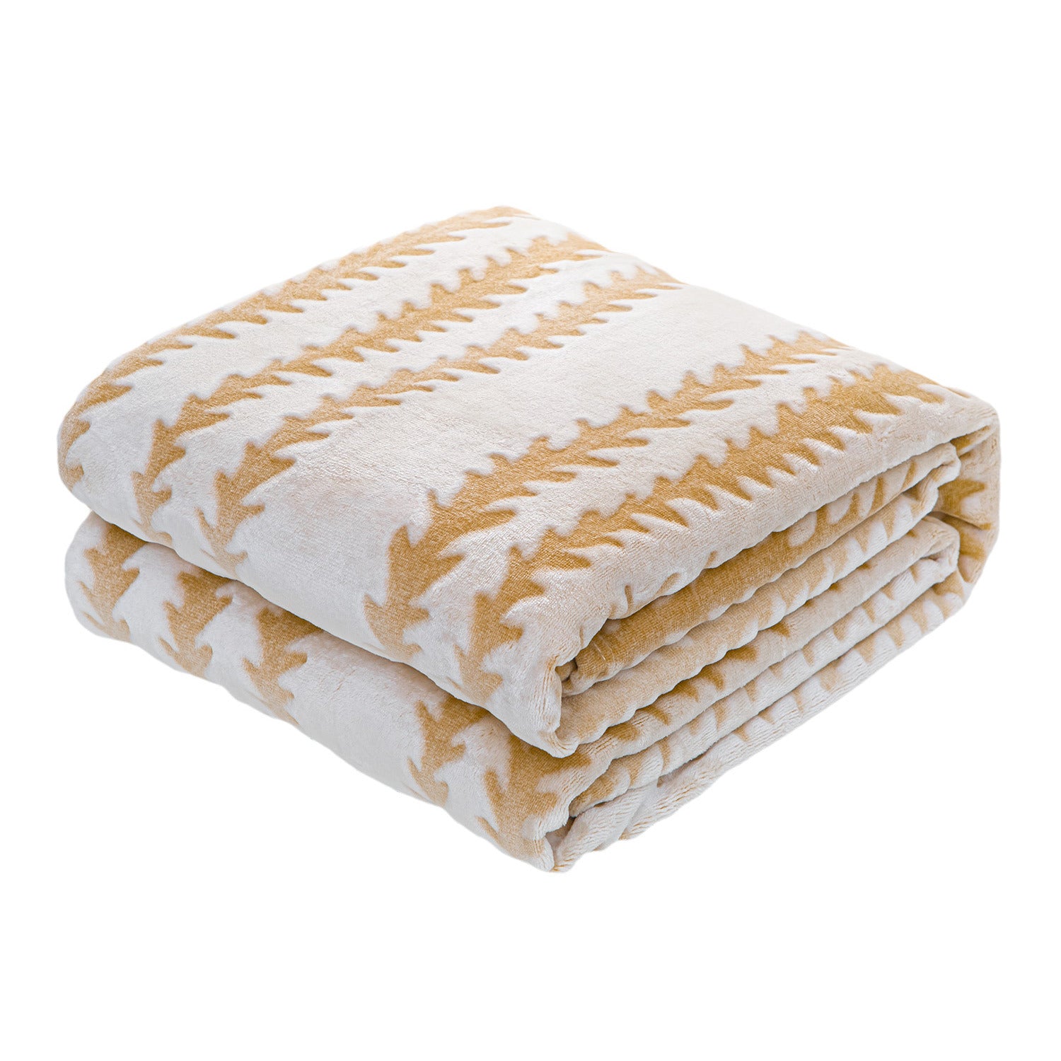 Light Brown Stripe Shaved Flannel Plush Blanket - 60"W x 80"L - promeedsilk