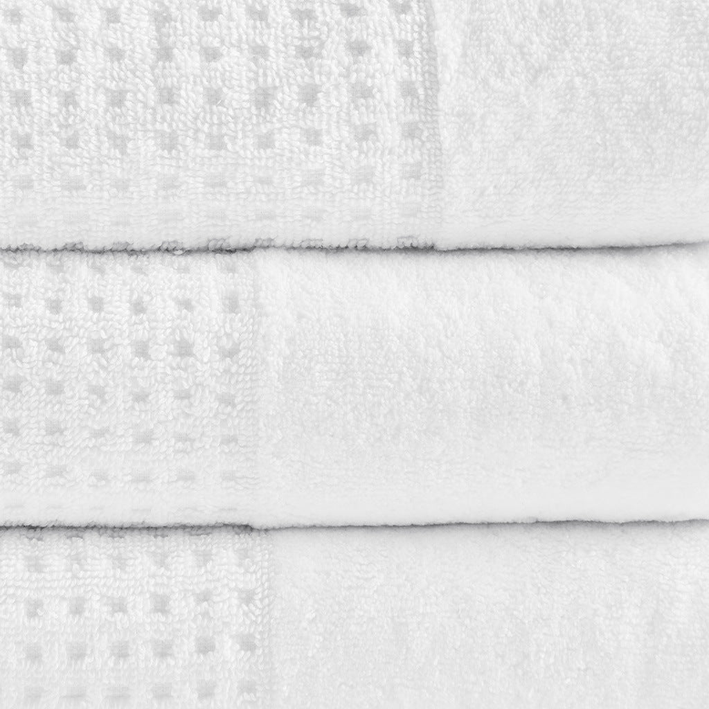 White Antimicrobial Cotton Waffle Jacquard Bath Towel Set -  6 Pcs