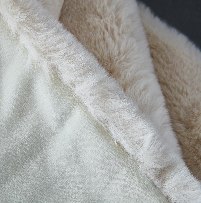 Beige Luxury Chinchilla Faux Fur Throw Blanket - 50"W x 60"L - promeedsilk