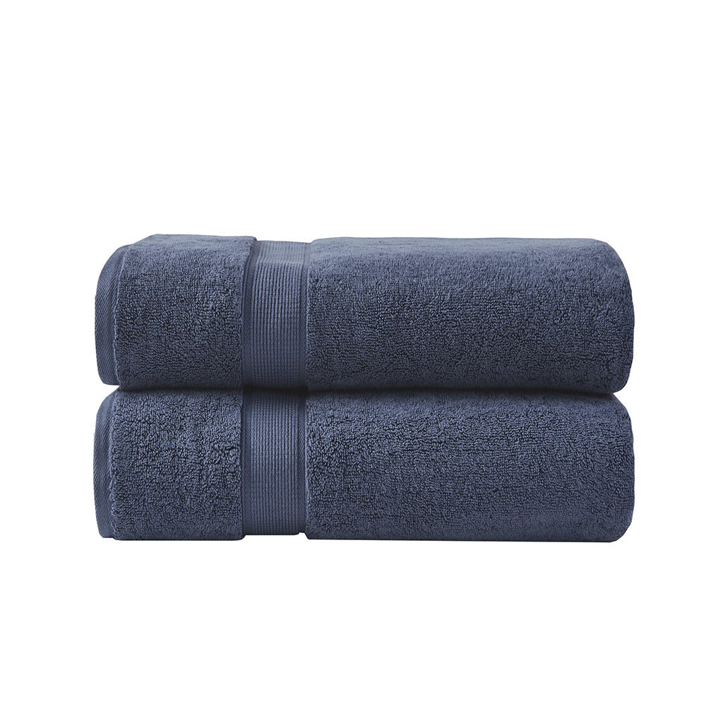 Dark Blue Antimicrobial 100% Cotton Bath Towel Set - 2 Pcs - promeedsilk