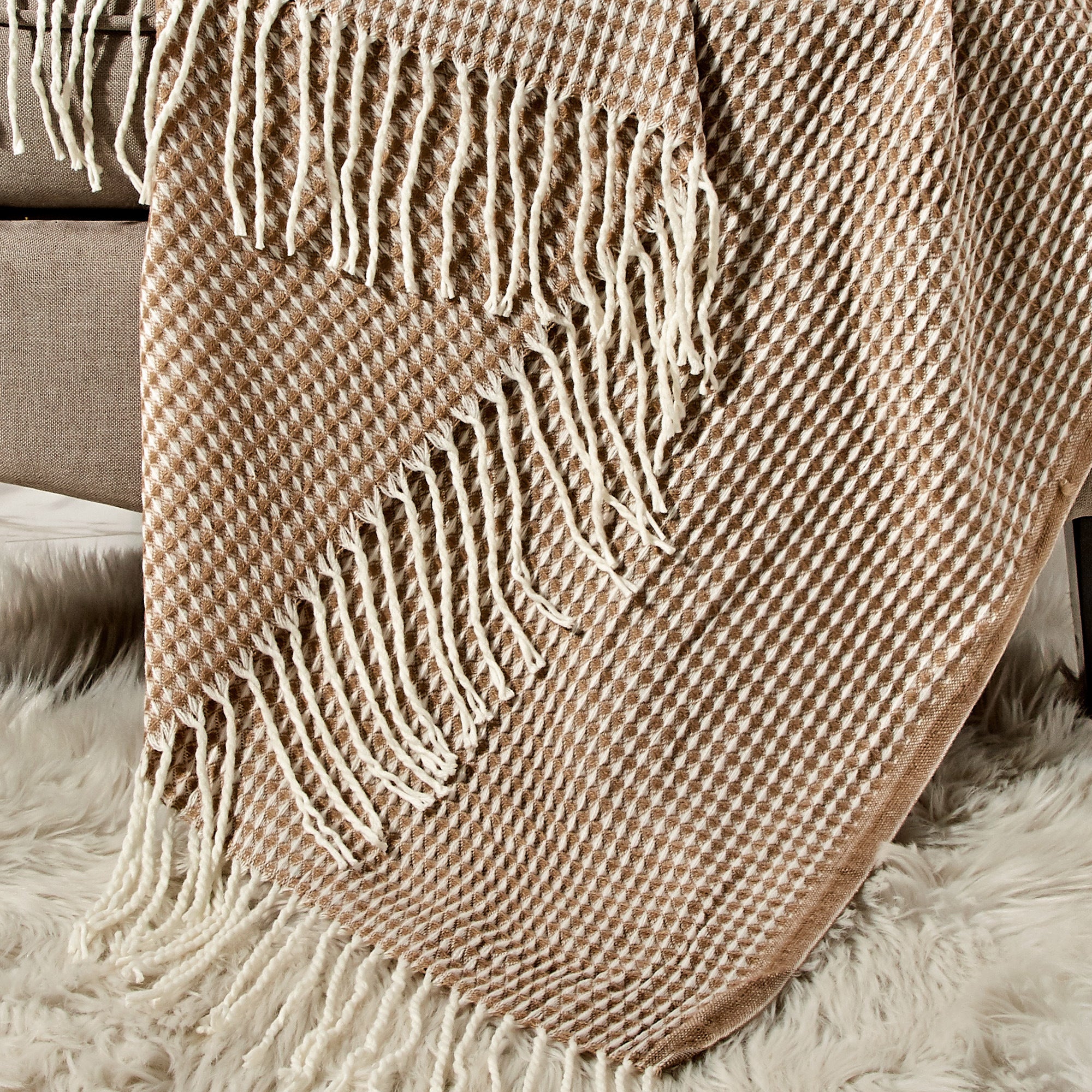 Khaki Sofa Throw - 50"Wx60"L - promeedsilk