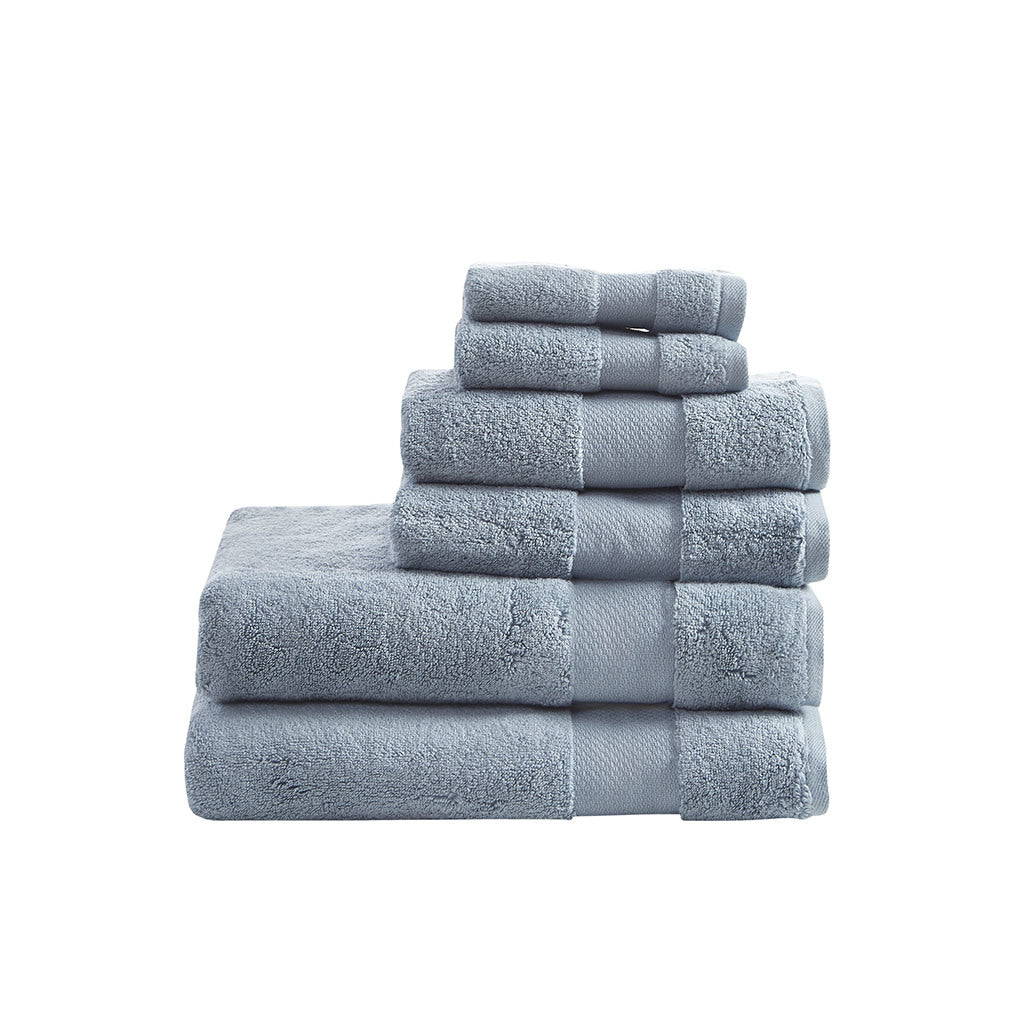Blue Cotton Bath Towel Set - 6 Pcs