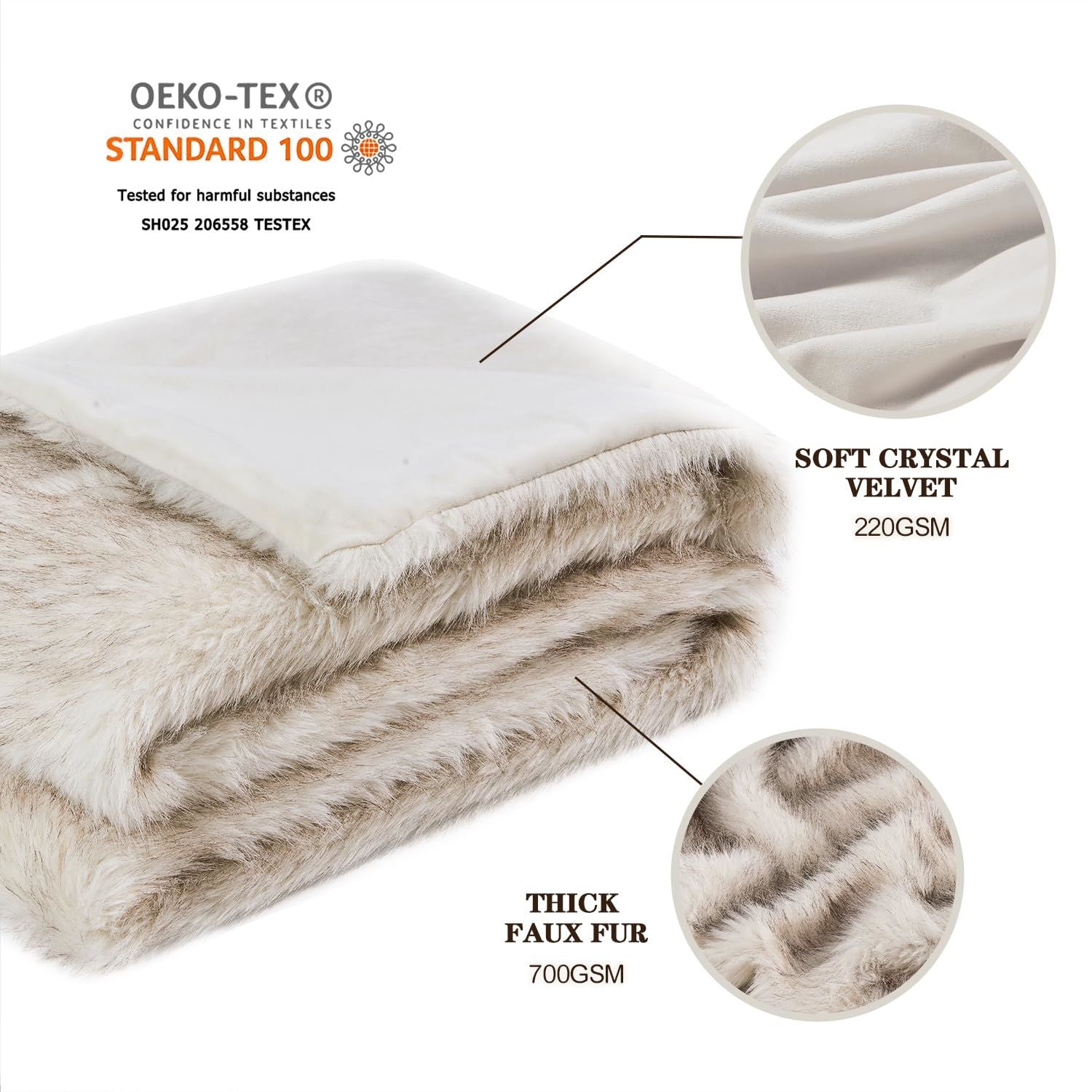 Plush Faux Fur White Throw Blanket