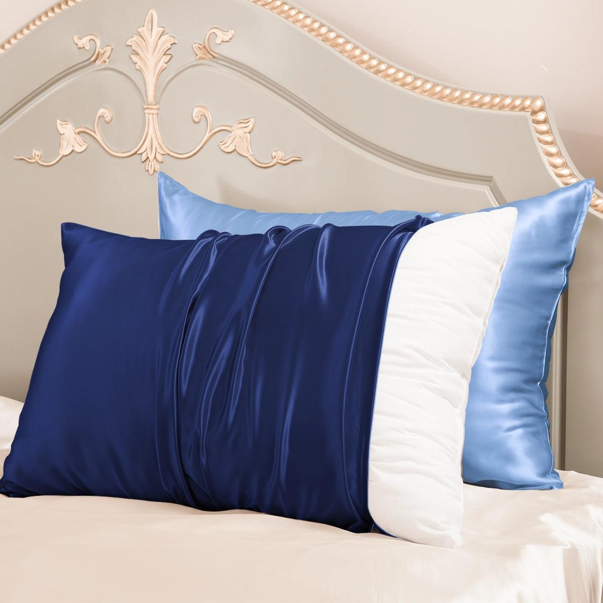 23mm 6A+ Zipper Mulberry Silk Pillowcases 2 Pack - Navy Blue